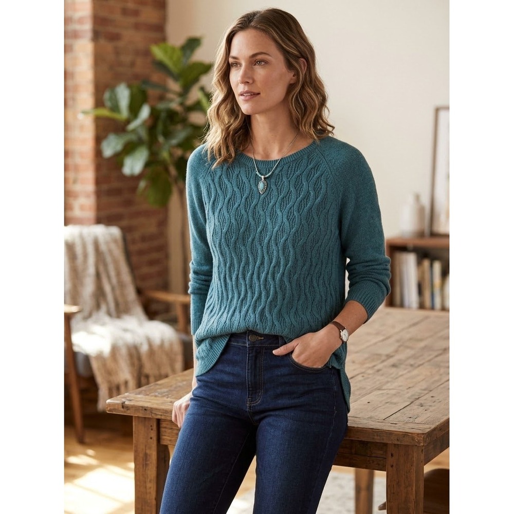 Sonoma Goods for Life Teal Cable Knit Sweater XXL Curved Hem Pullover